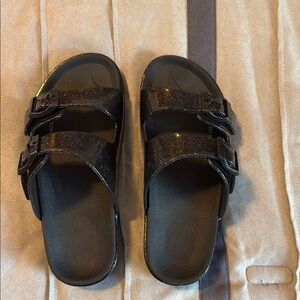 Wonder Nation Black Glitter Kids Sandals